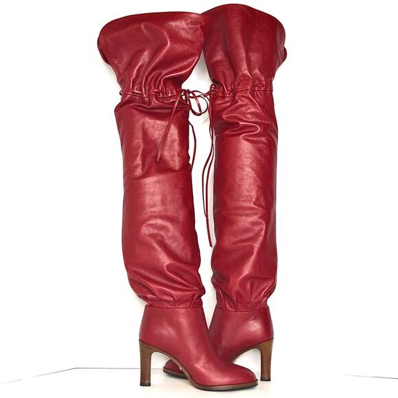 NIB Gucci Slouch Over the Knee Red Leather Boots 36.5 - Picture 4 of 10